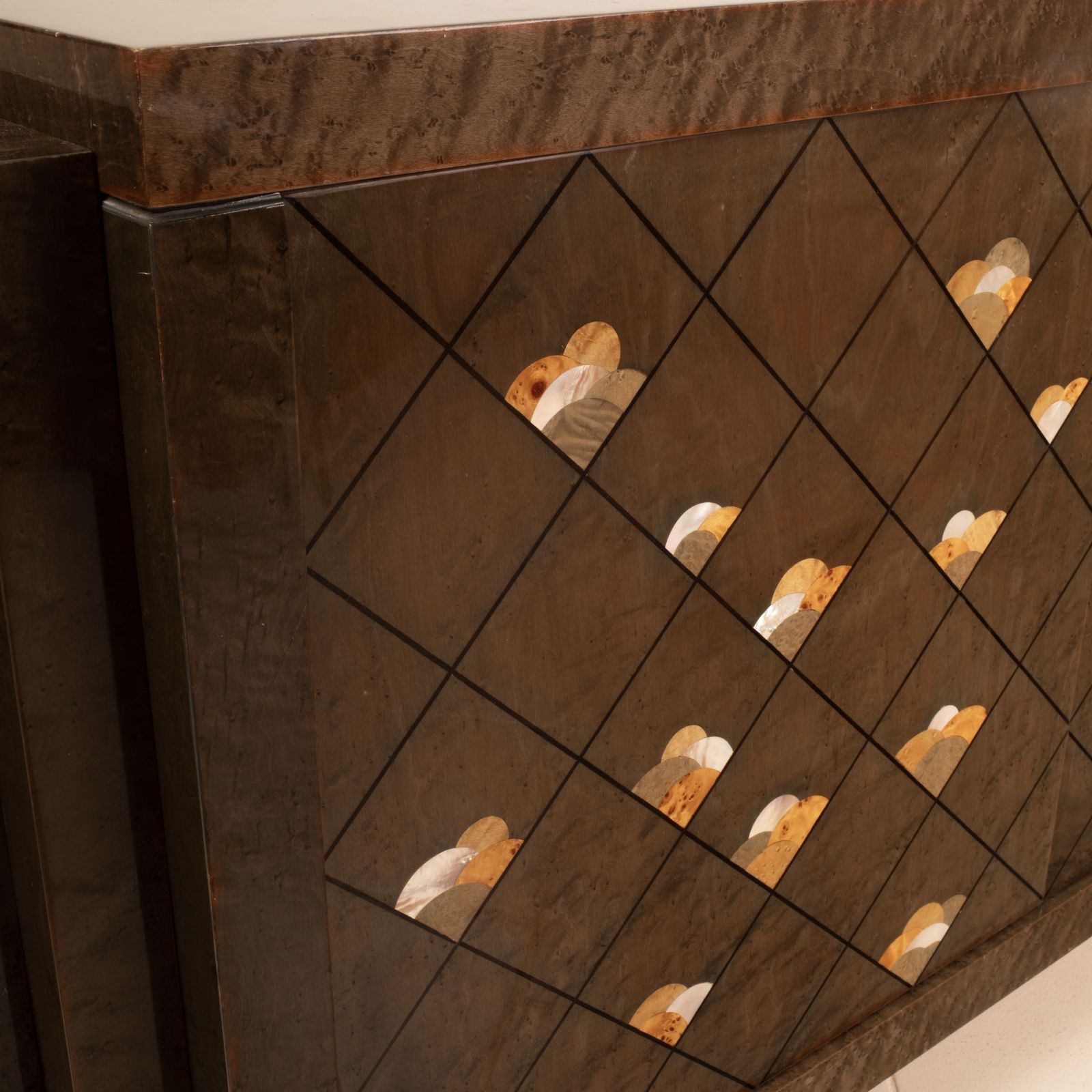 photo furniture Luciano Frigerio Postmodern Chiaro Di Luna Sideboard In Bird’s Eye Maple, 1980