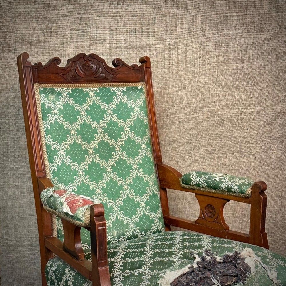 Attractive Antique Victorian Carved Mahogany Armchair For Reupholstery photo furniture