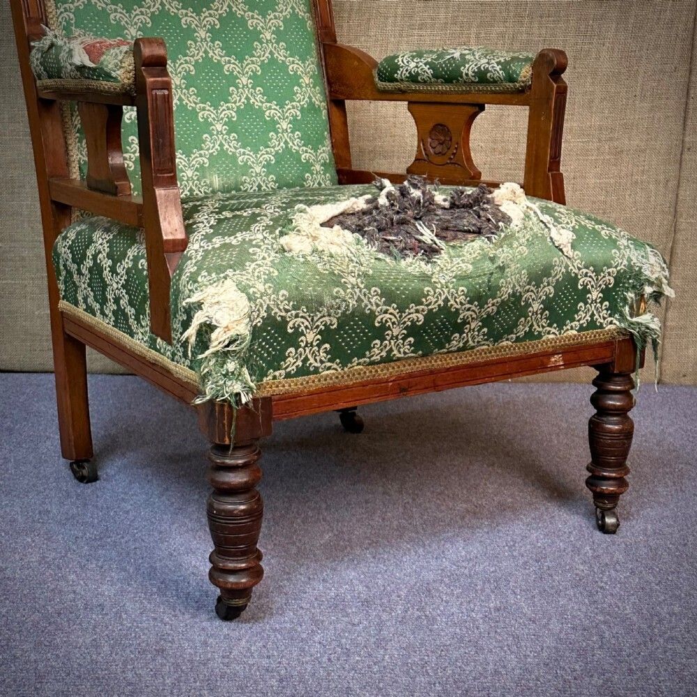Attractive Antique Victorian Carved Mahogany Armchair For Reupholstery photo for sale