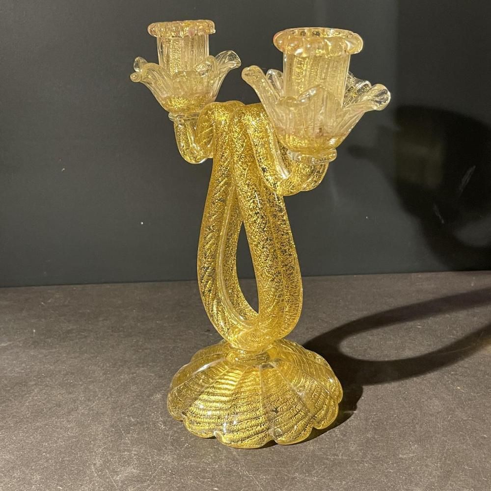 Home Decor Murano Candleholder In Golden Glitter Glass By Ercole Barovier & Toso, 1950s photo