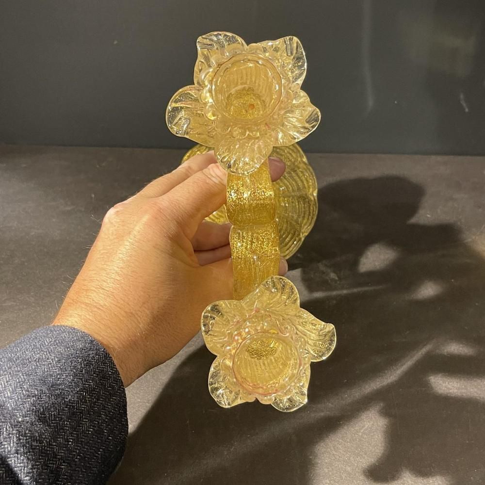 photo buy Murano Candleholder In Golden Glitter Glass By Ercole Barovier & Toso, 1950s