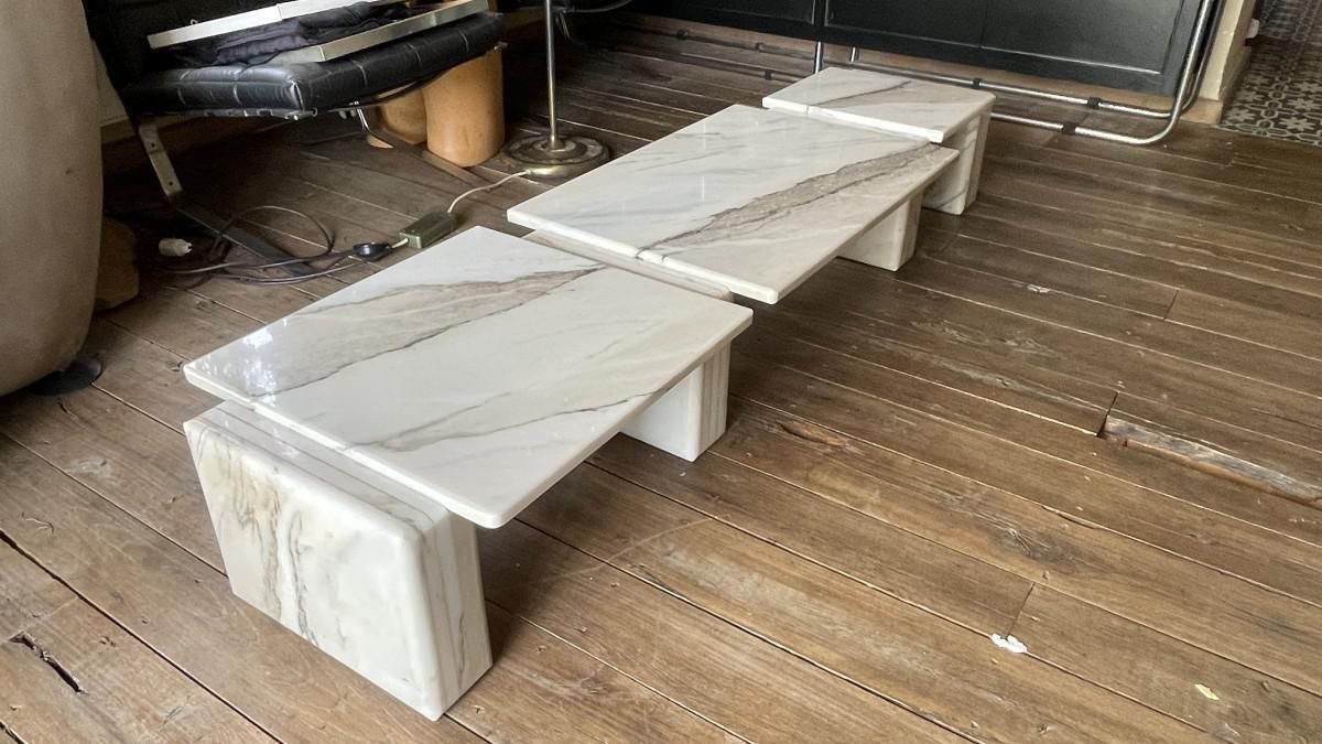 Italian Carrara Marble Modular Coffee Tables By Mario Bellini, 1970s, Set Of 7 photo 1605.0