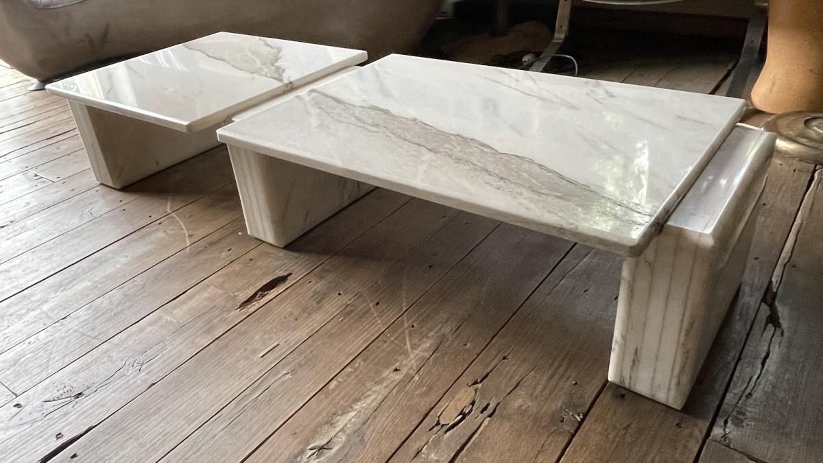 Italian Carrara Marble Modular Coffee Tables By Mario Bellini, 1970s, Set Of 7 photo vintage