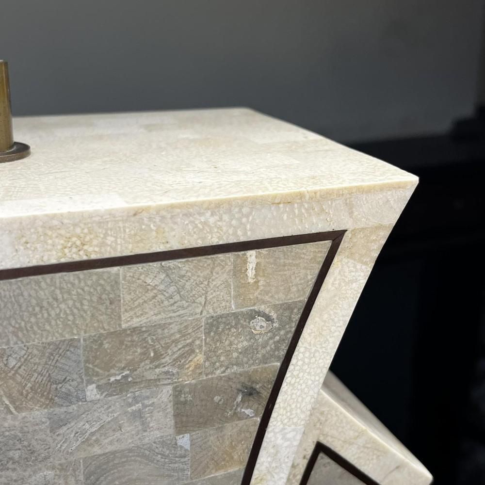 Hollywood Regency Lamp Base In Tessellated Stone & Brass Inlayby Maitland Smith, USA, 1970s photo for sale