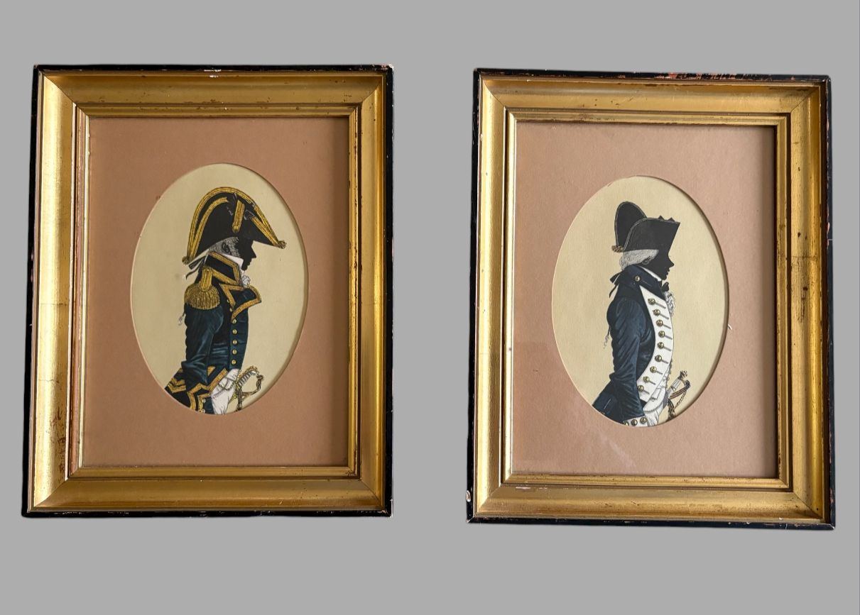 Pair Of Hand Coloured Napoleonic Officer Silhouettes, C.1890–1910