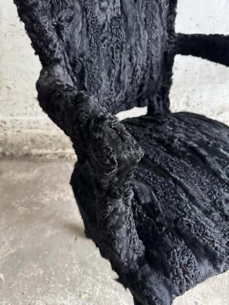 Set Of Theatrical Armchairs In Black Feather Fabric photo for sale