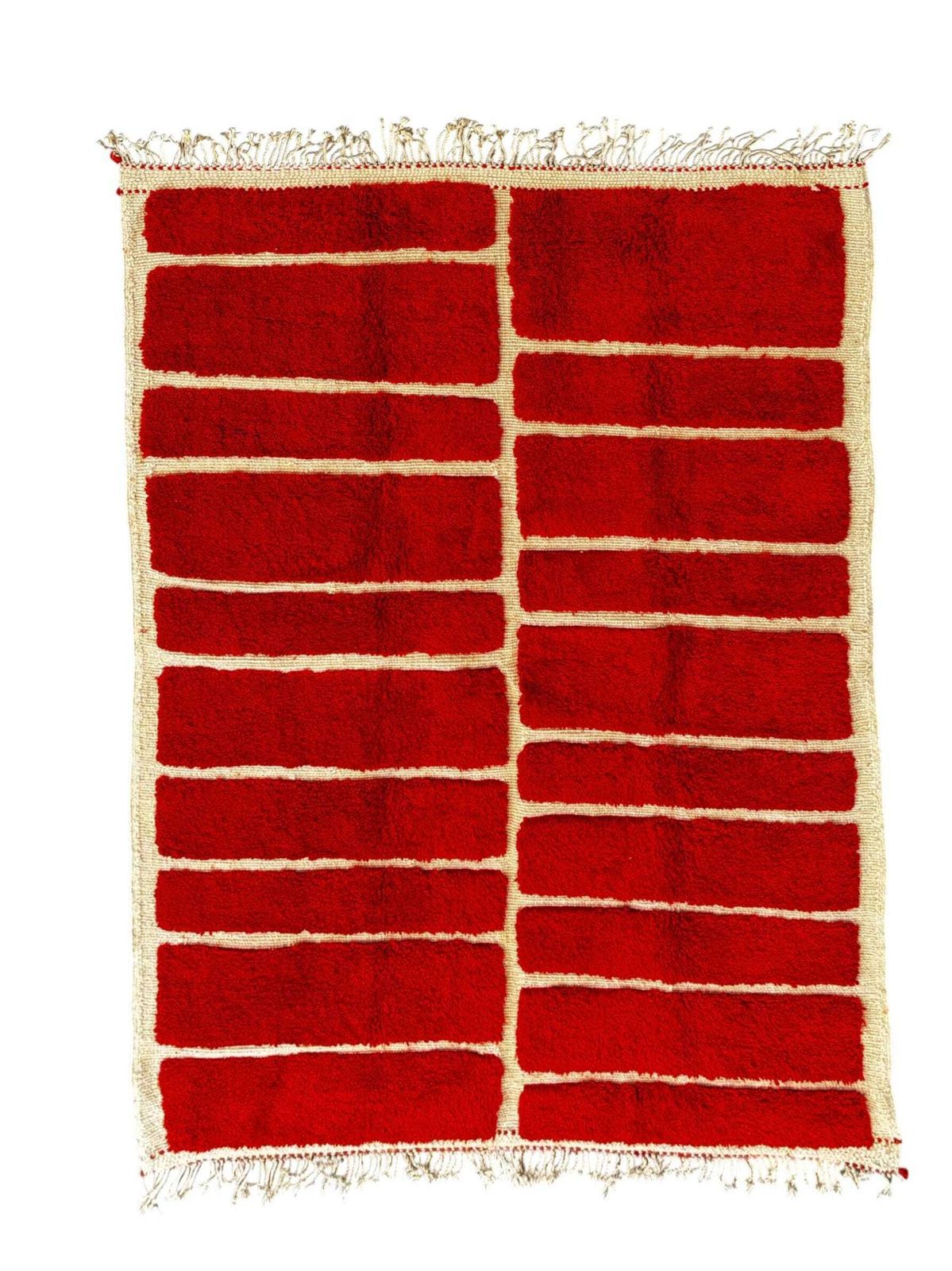 Handwoven Moroccan Mrirt Wool Rug 190x300 Cm | Red And Cream Geometric Design | Modern Berber Carpet / Moroccan Beni Ourain Carpet photo furniture