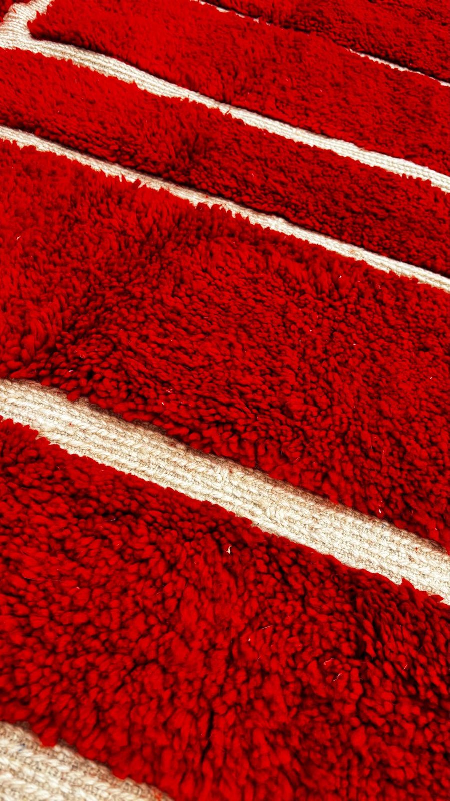 Handwoven Moroccan Mrirt Wool Rug 190x300 Cm | Red And Cream Geometric Design | Modern Berber Carpet / Moroccan Beni Ourain Carpet photo vintage