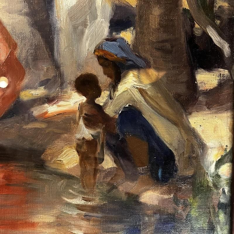 Charles Ernest Smets, Oasis Of Tinghir, Morocco, 1940s, Oil On Canvas, Framed photo Art