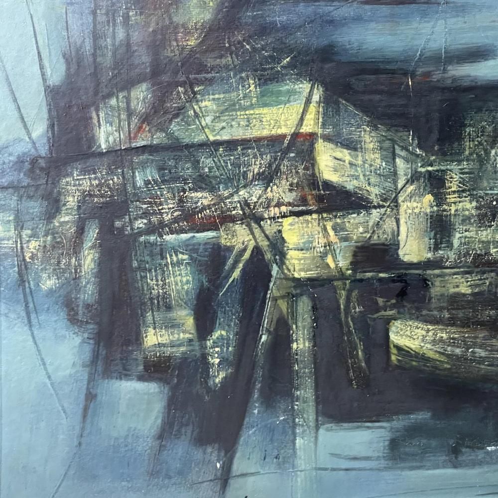 Erwin Mackowiak, Blauwe Abstracte Compositie, Olie Op Paneel, 1960 photo for sale