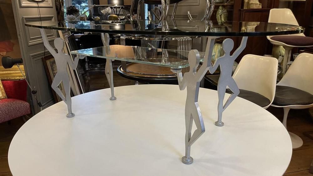 Anthropomorphic Coffee Table In Lacquered Metal And Glass, 1980s photo furniture