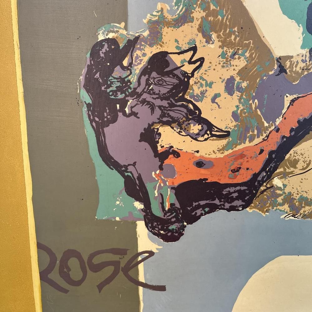 Bernard Desfrere, Cobra Movement Rose, Oil Screen Print, 1972 photo vintage
