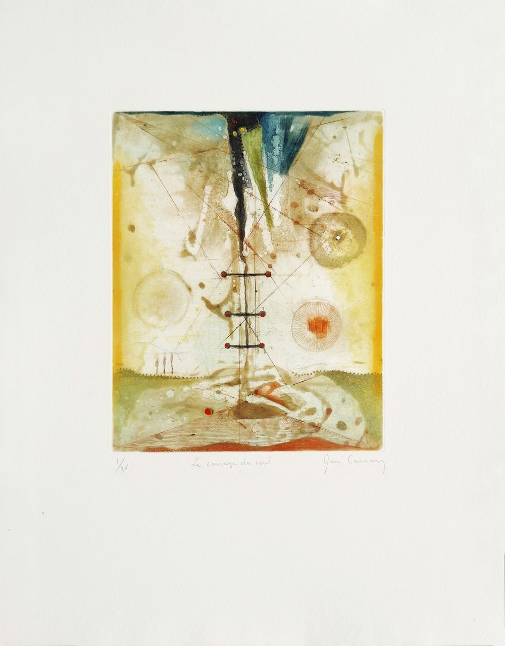 René Carcan Engraving Etching Signed Numbered Corsage Du Ciel 1989 Abstract Art