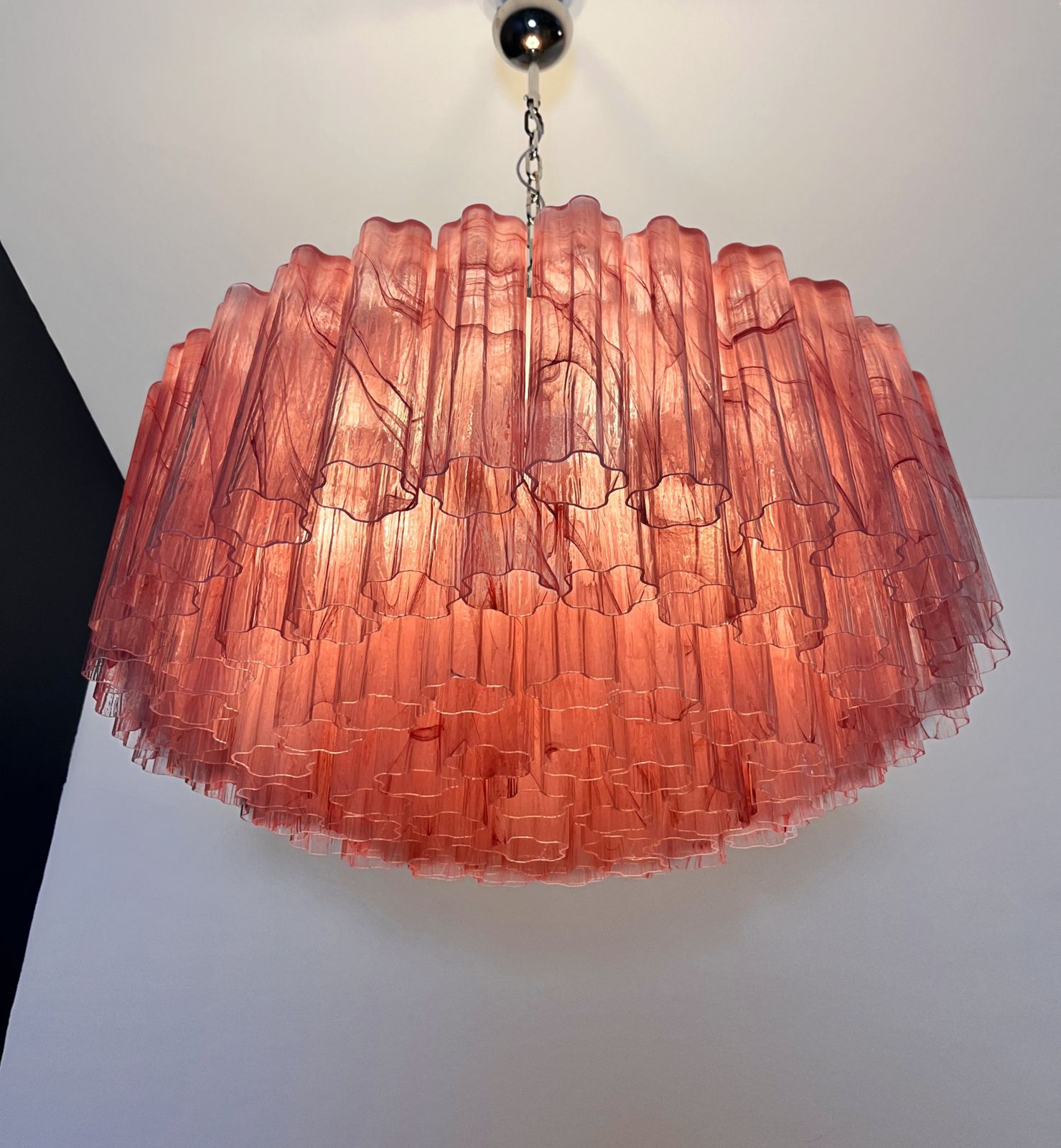 Large Murano Glass Chandelier  101 Pink Alabaster Glass Tube photo for sale