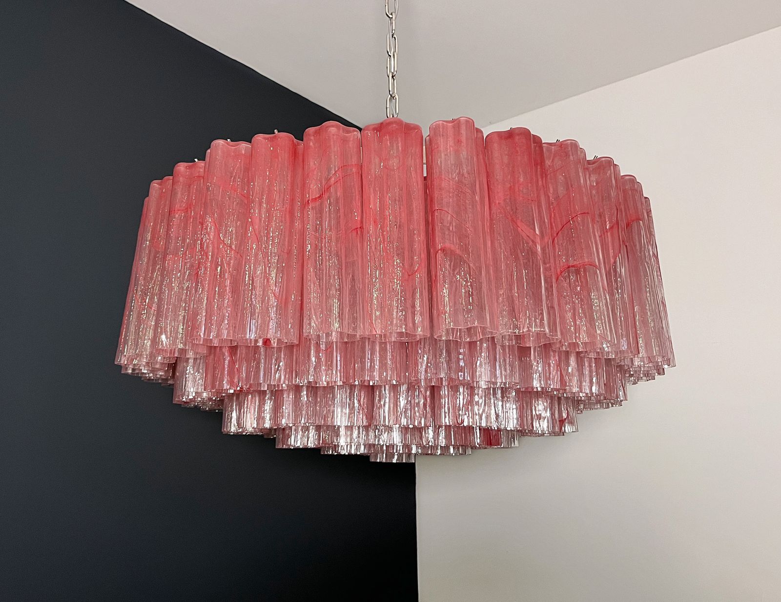 photo for sale Large Murano Glass Chandelier  101 Pink Alabaster Glass Tube