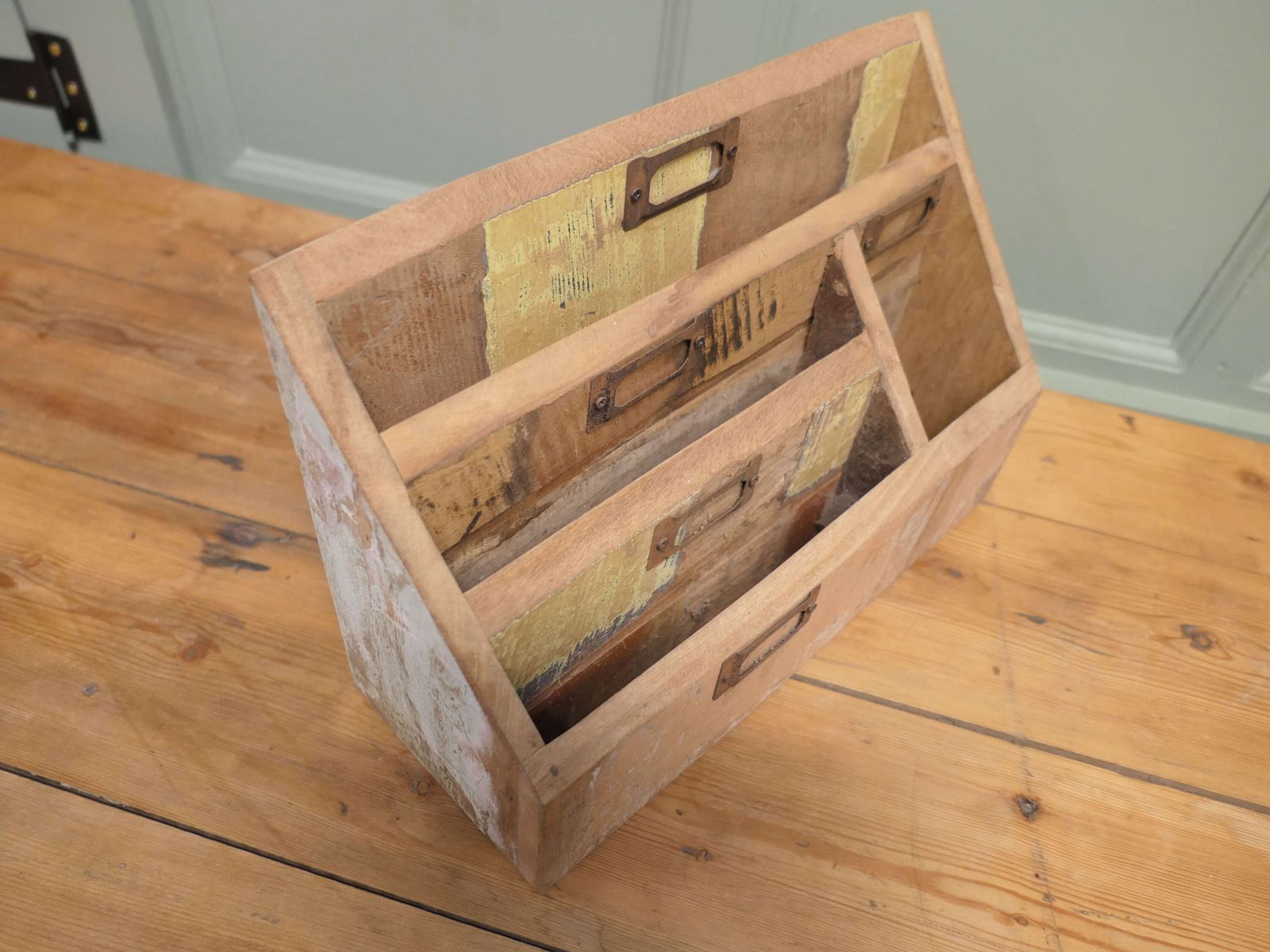 Distressed Industrial Look Desk Top Stationary Box Letter Rack photo Home Decor