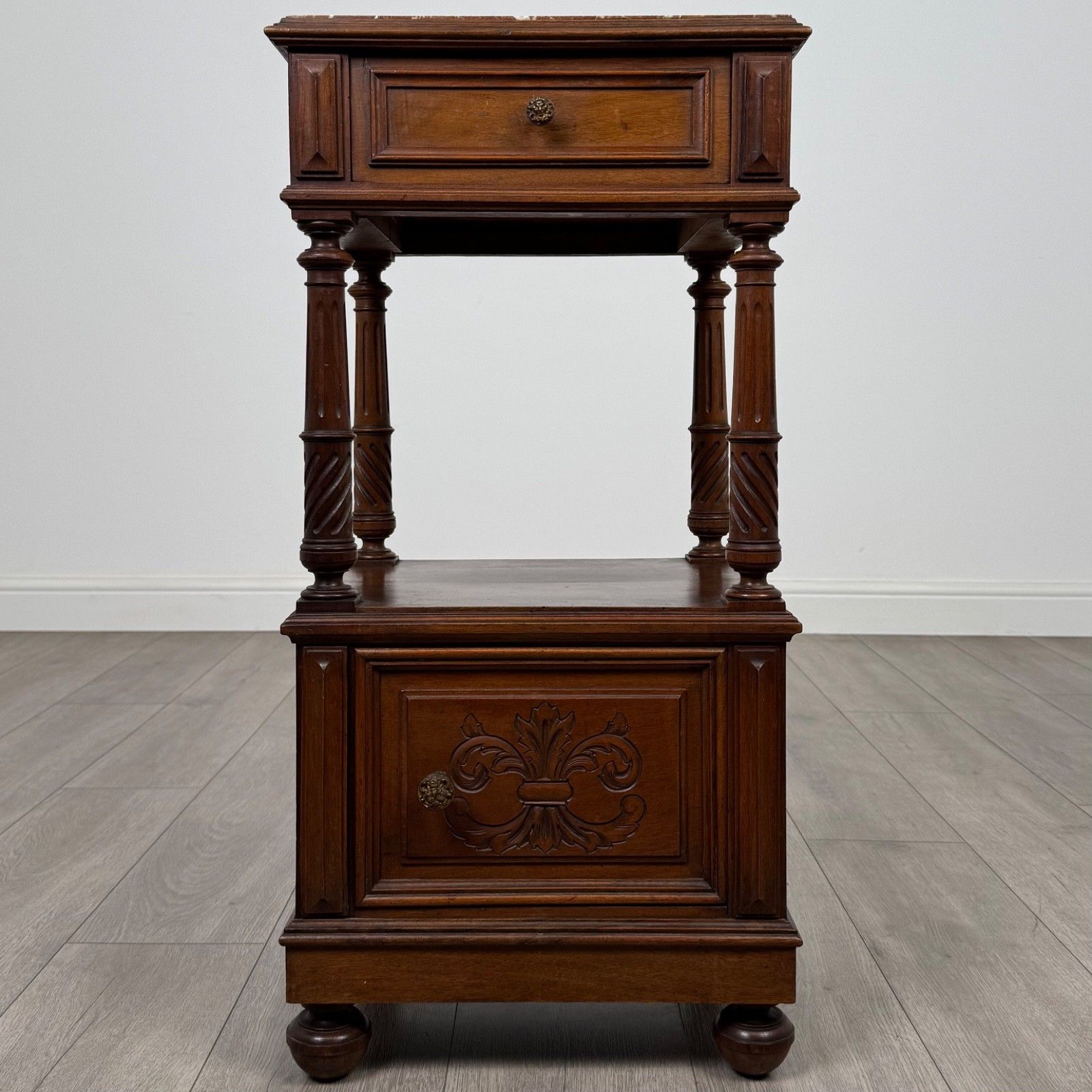Antique 19th Century French Marble Top Cabinet In Walnut