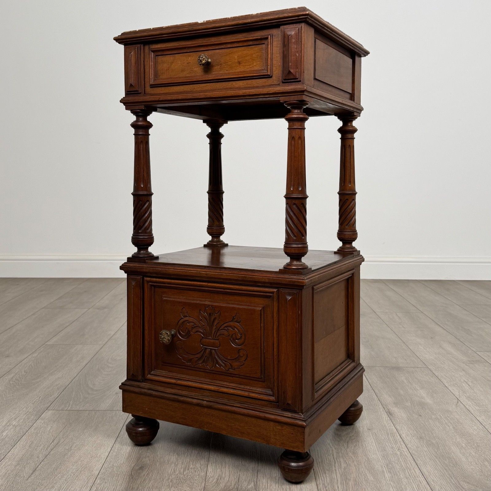 Antique 19th Century French Marble Top Cabinet In Walnut photo for sale