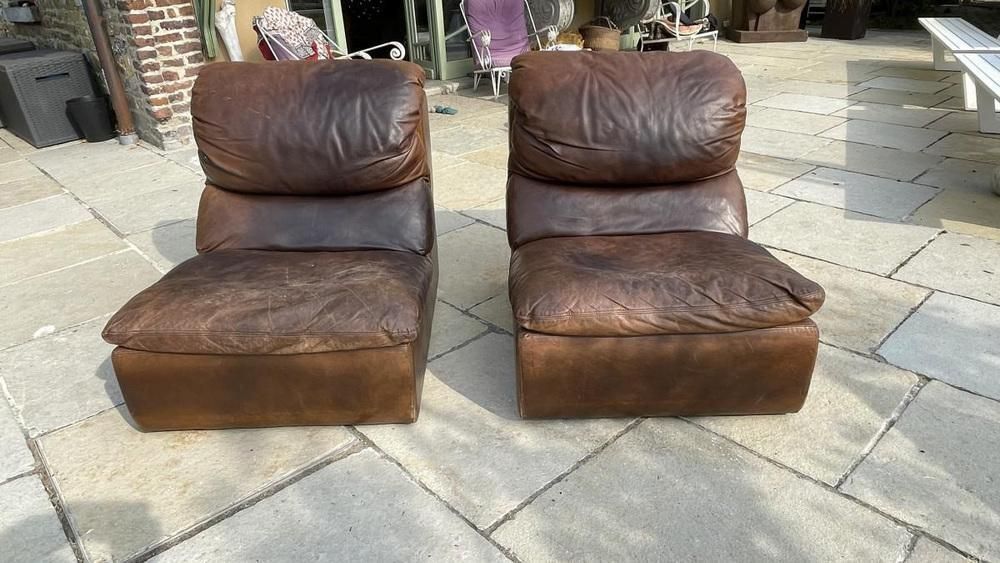 Set Of Vintage Leather Armchairs From De Sede, 1970s photo for sale