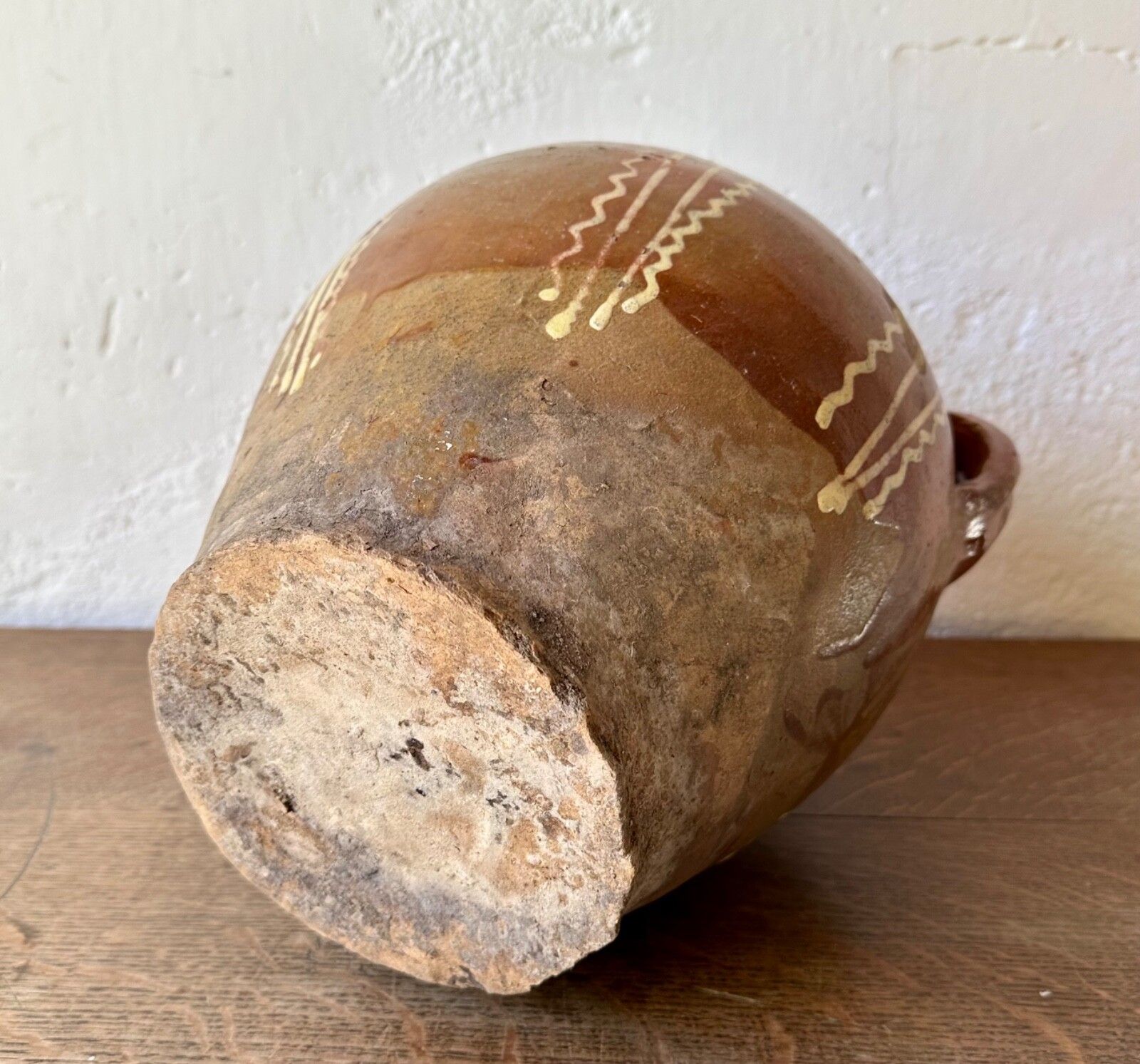 Large Antique French Terracotta Gargoulette Jug Pitcher Saône Slipware 19thc photo vintage