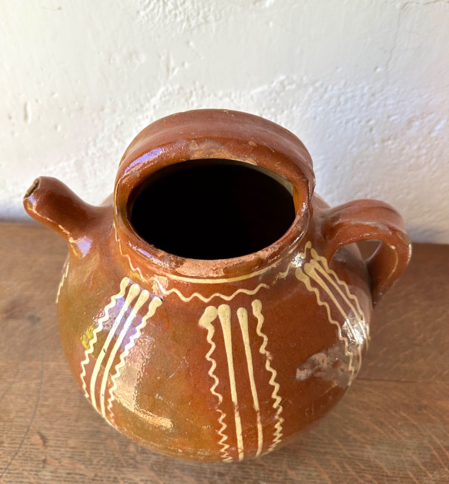 photo furniture Large Antique French Terracotta Gargoulette Jug Pitcher Saône Slipware 19thc