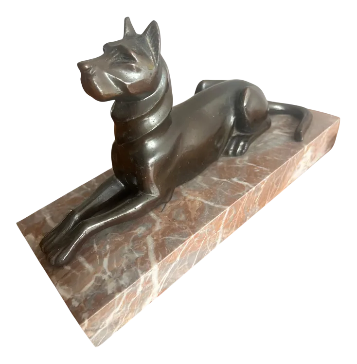 Art Deco Bronze Dog Bookends On Marble Base, 1930s, Set Of 2