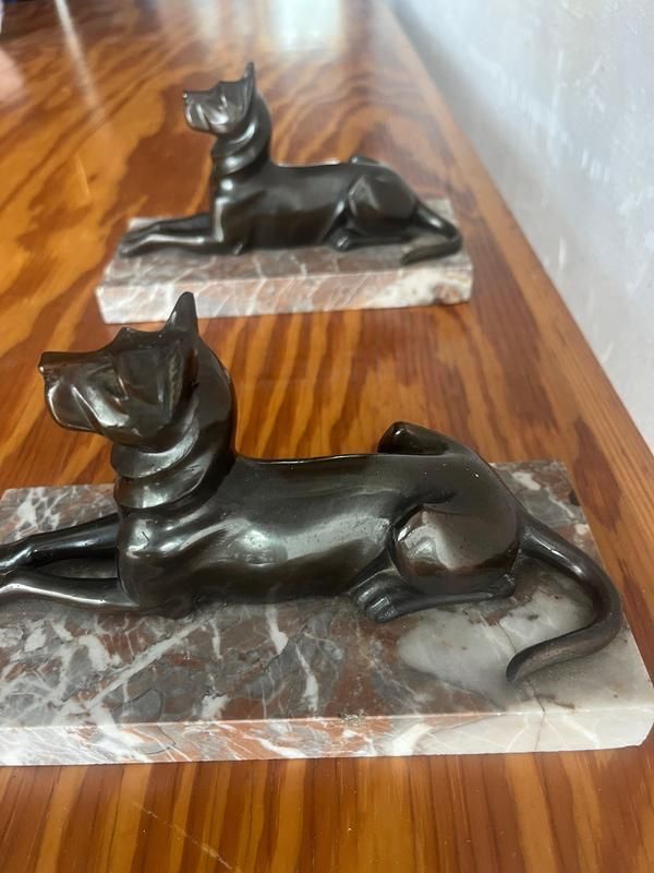 Art Deco Bronze Dog Bookends On Marble Base, 1930s, Set Of 2 photo furniture