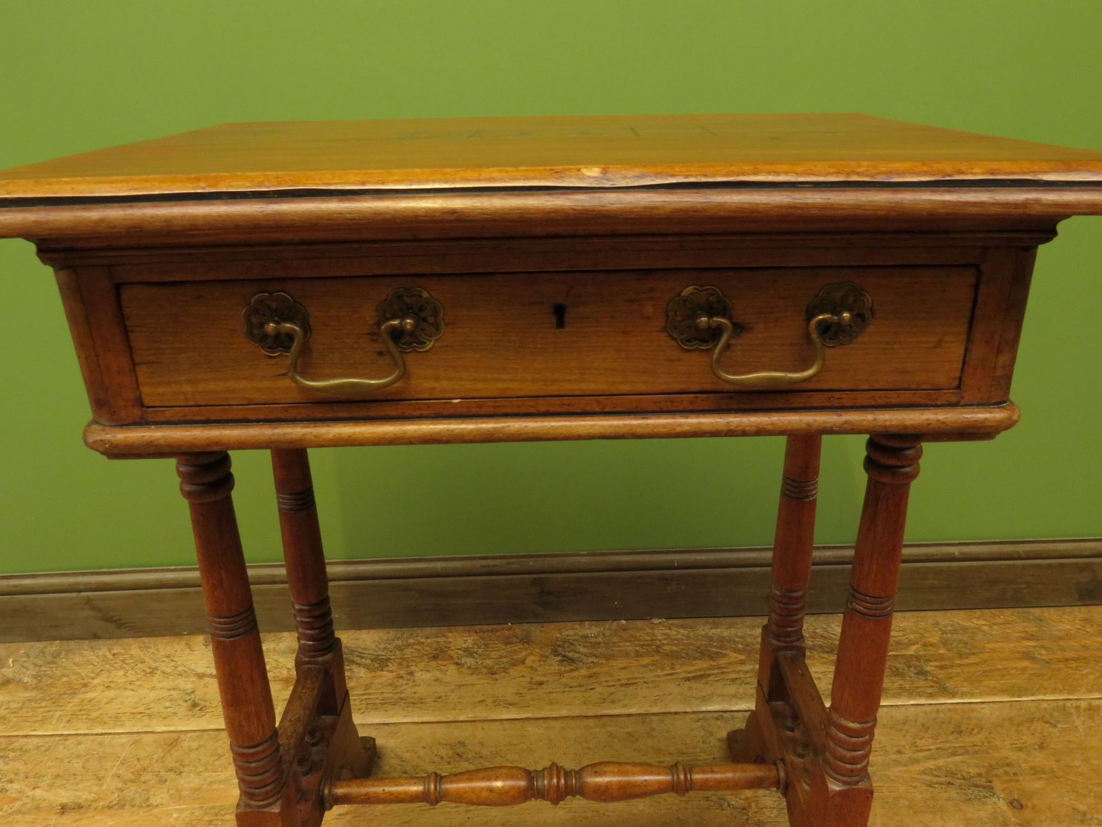photo vintage Trinity House Style Work Table With Inlaid Ship & Signature H.Larsen, 1911
