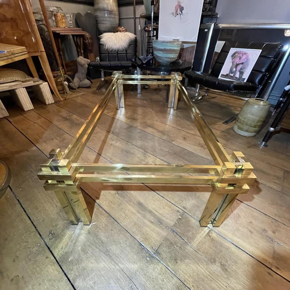 Vintage Coffee Table In Smoked Glass, Brass & Chrome Metal, 1970s photo 3043.0