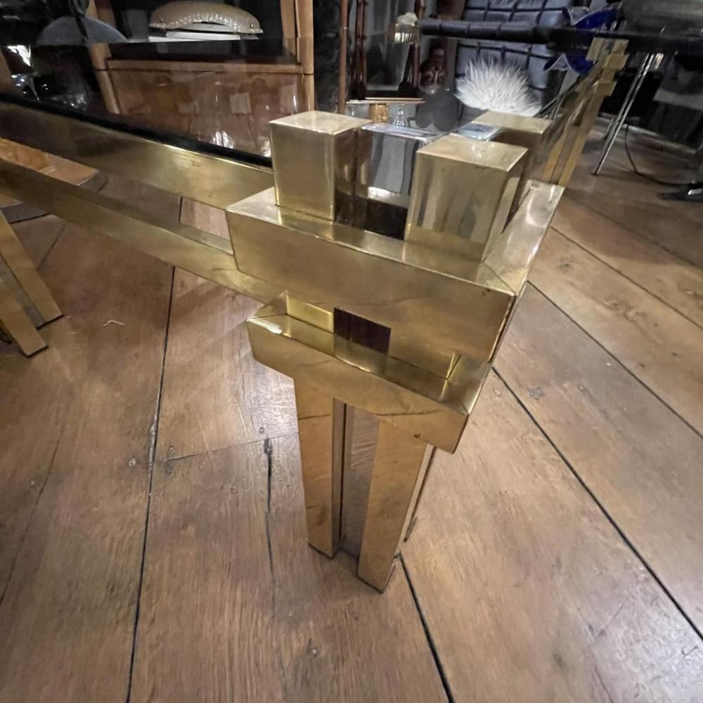 photo furniture Vintage Coffee Table In Smoked Glass, Brass & Chrome Metal, 1970s