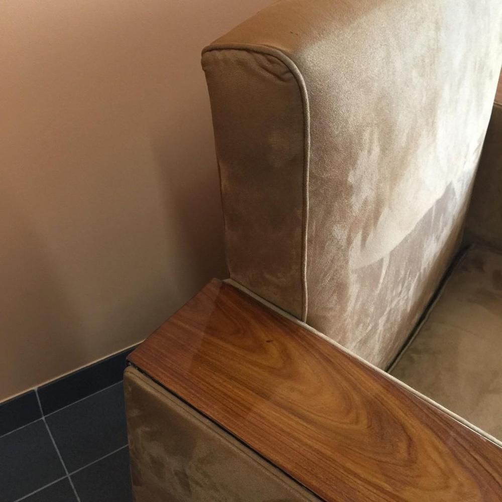Set Of Art Deco Club Armchairs In Alcantara & Walnut, 1930 photo Furniture