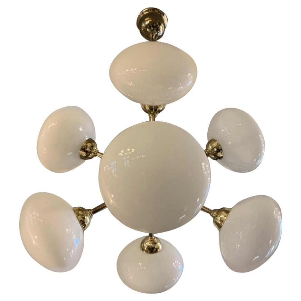 1494.0 Sputnik Chandelier In Golden Brass With 8 Opaline Glass Ball Globes, 1970s photo
