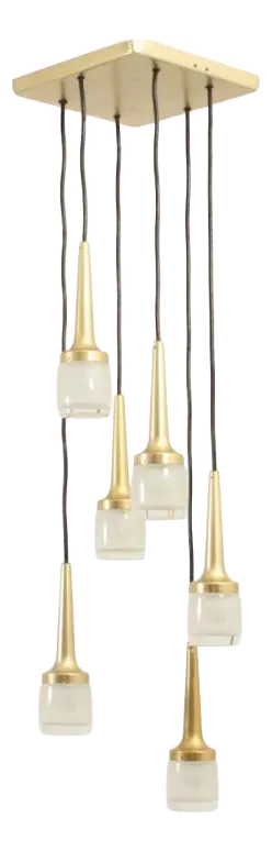 6 Delige Cascade Hanglamp Van Verguld Messing, Aluminium En Glas Van Staff Leuchten, Jaren 1970