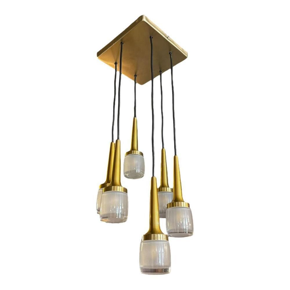 6 Piece Cascade Chandelier In Gilded Brass And Aluminium And Glass From Staff Leuchten, 1970s photo Lighting