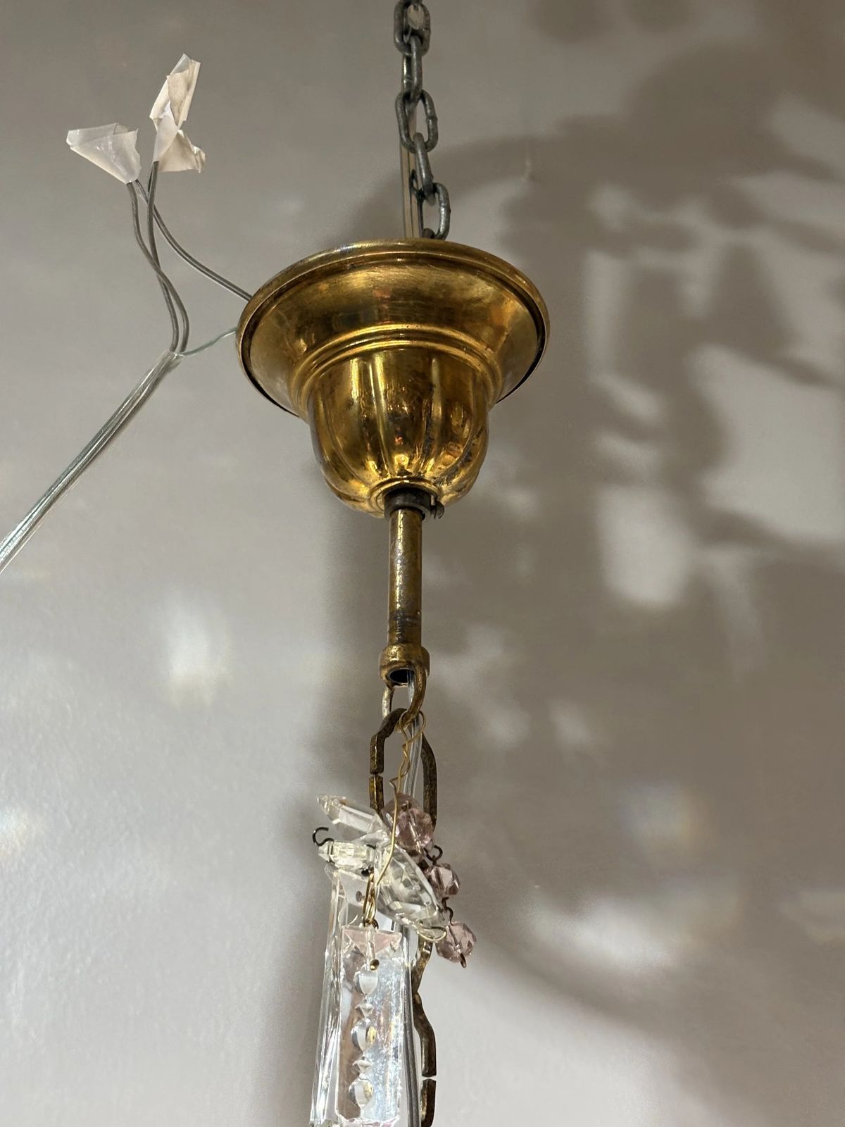 Lighting Italian Mid Century Brass And Bohemian Crystal Chandelier photo