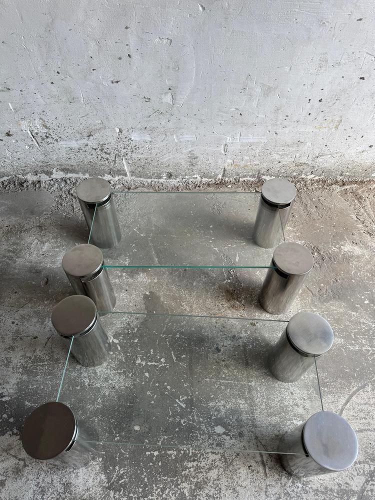 Modern Coffee Tables With Cylindrical Steel Legs, 1980s, Set Of 2 photo vintage