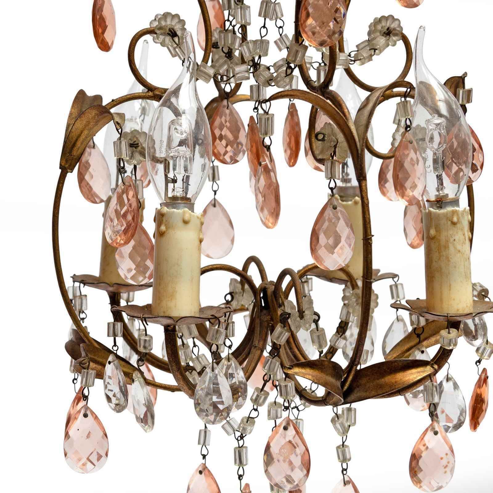 Pair Of Small 'Cosy' Chandeliers From Italy With Amber And White Cut Droplets photo Lighting