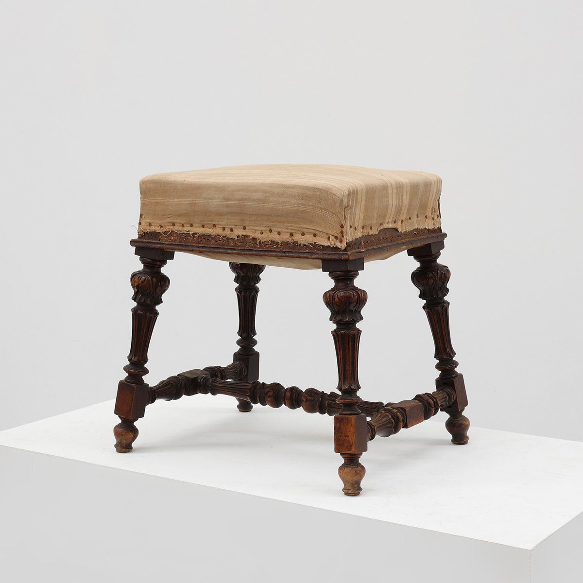 19th Century Louis XV Baroque Oak Stool, France