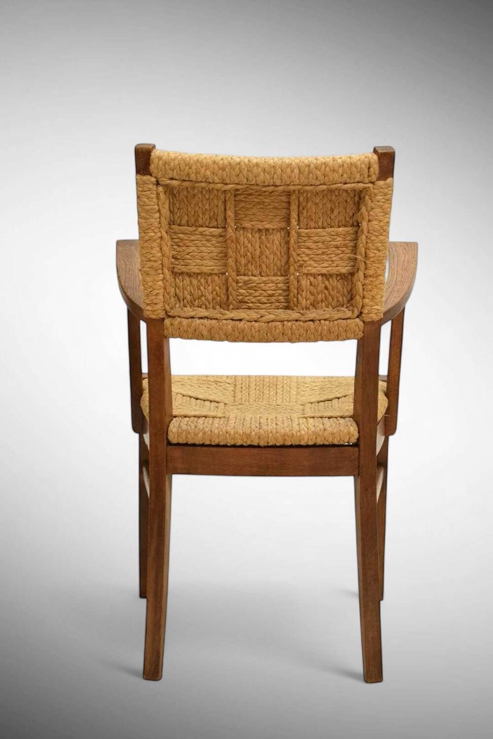 Pair Of Armchairs In Braided Raffia, Audoux Minet, 1950 photo furniture