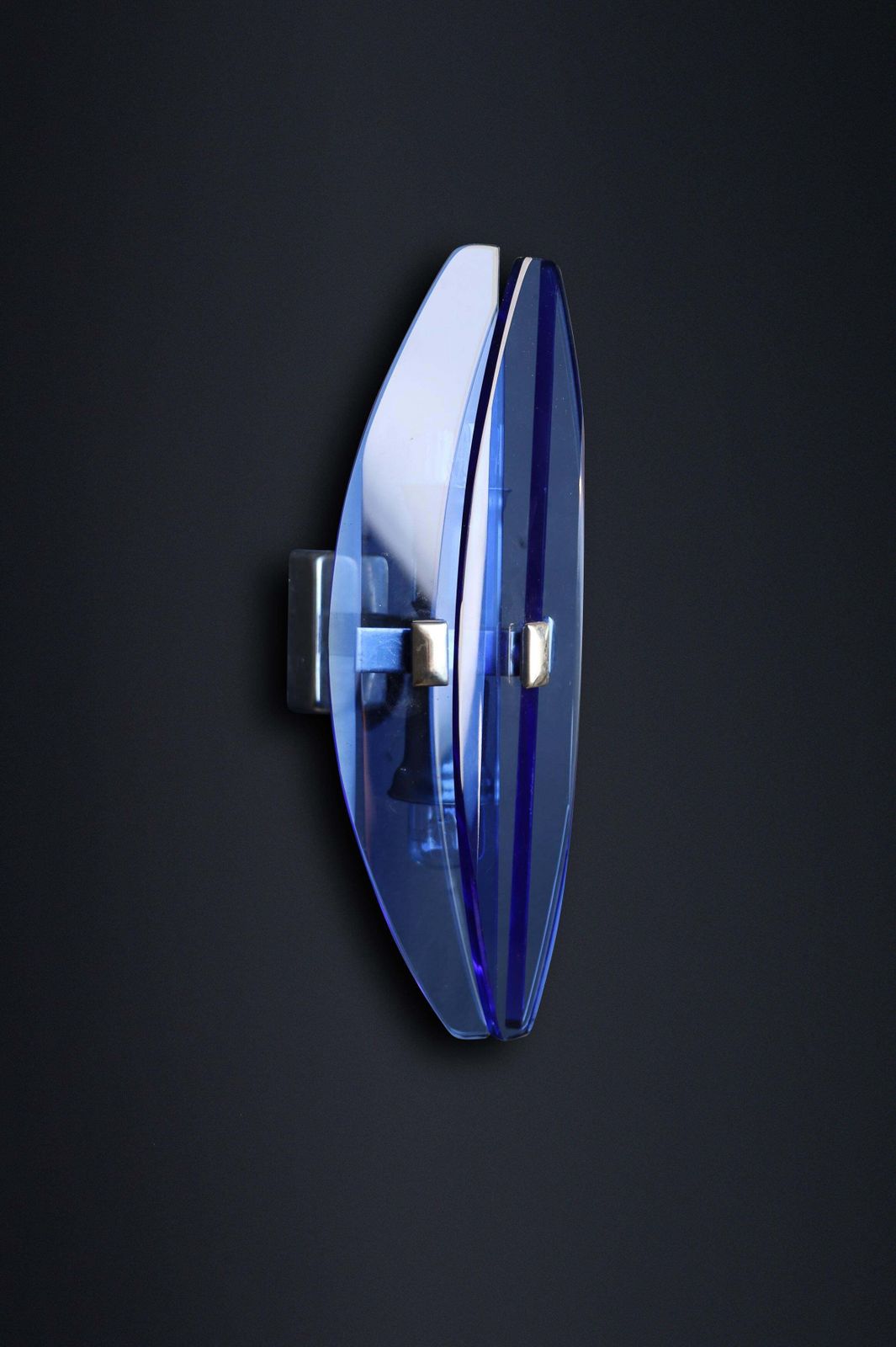 Set Of Four 1960s Italian Blue Glass And Chrome Sconces By Veca Italy photo furniture