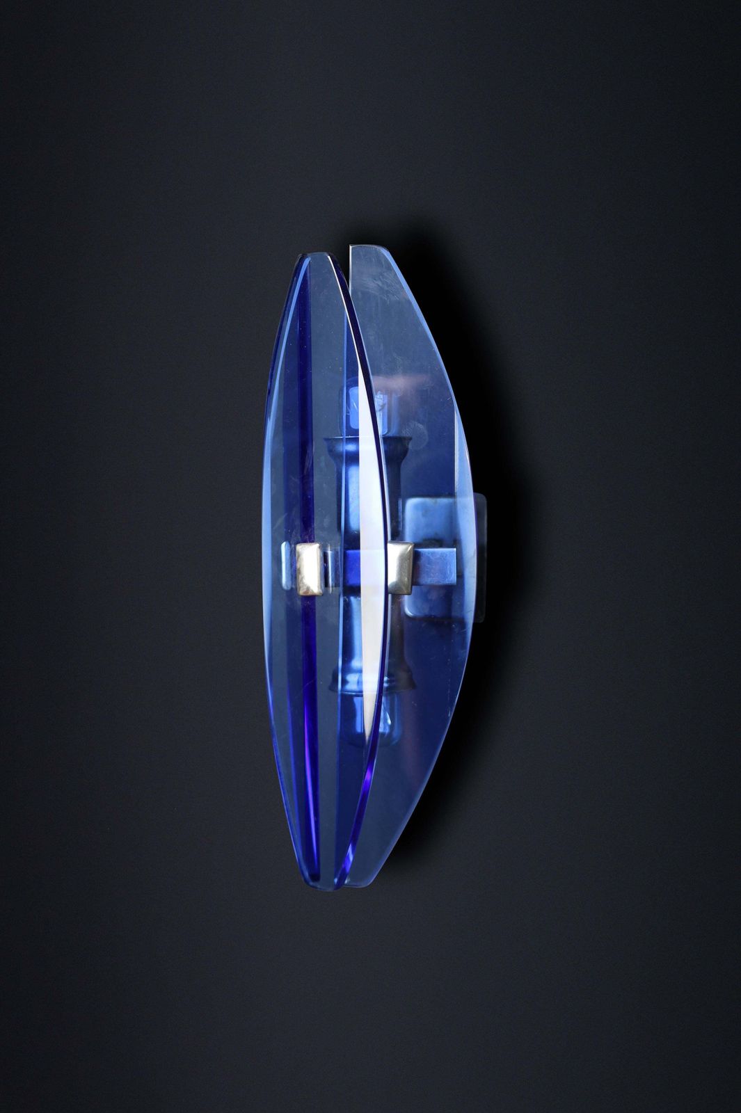 Set Of Four 1960s Italian Blue Glass And Chrome Sconces By Veca Italy photo vintage