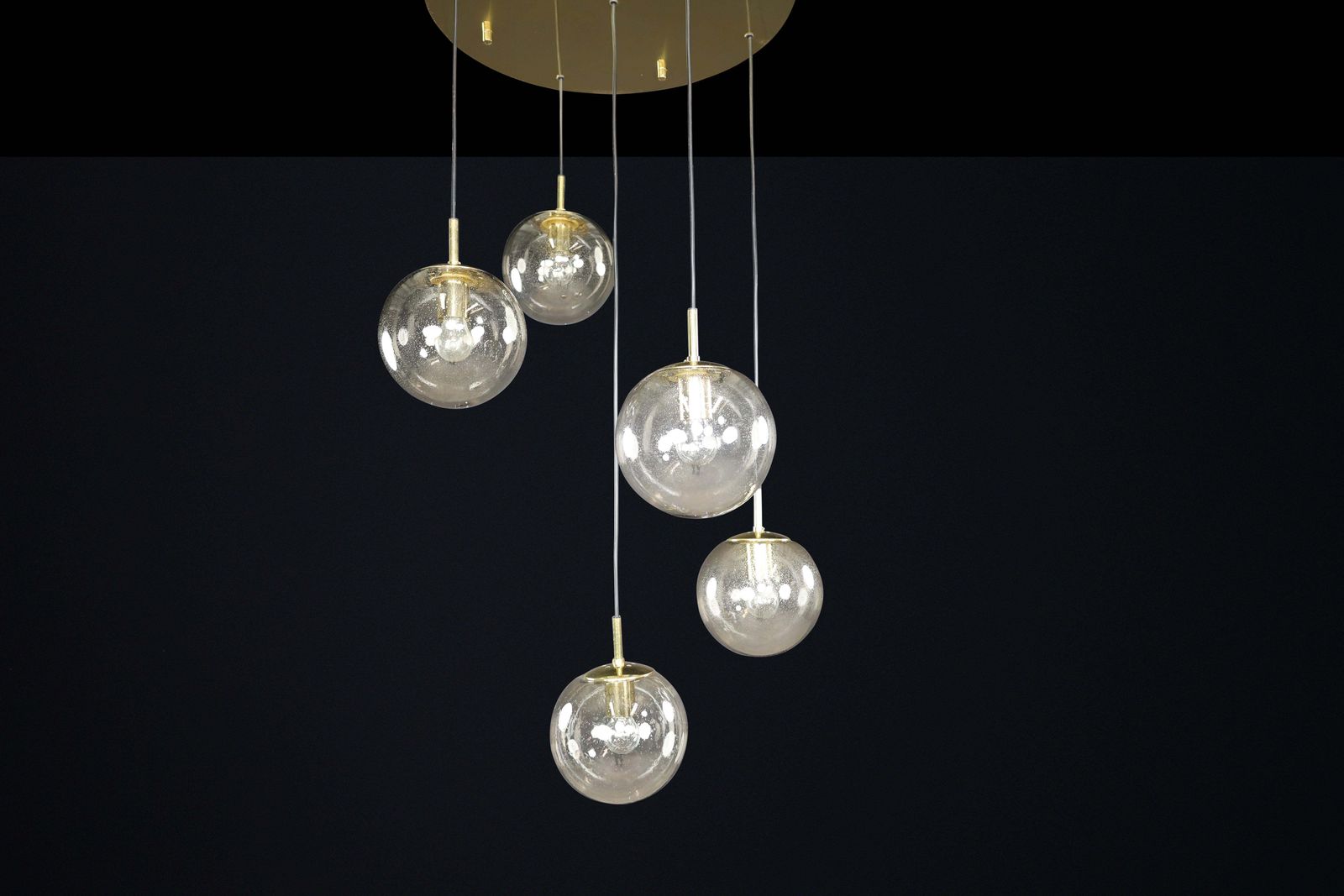 Mid Century Cascade With Five Smoked Hand Blown Globes By Glashütte Limburg 1970 photo vinterior