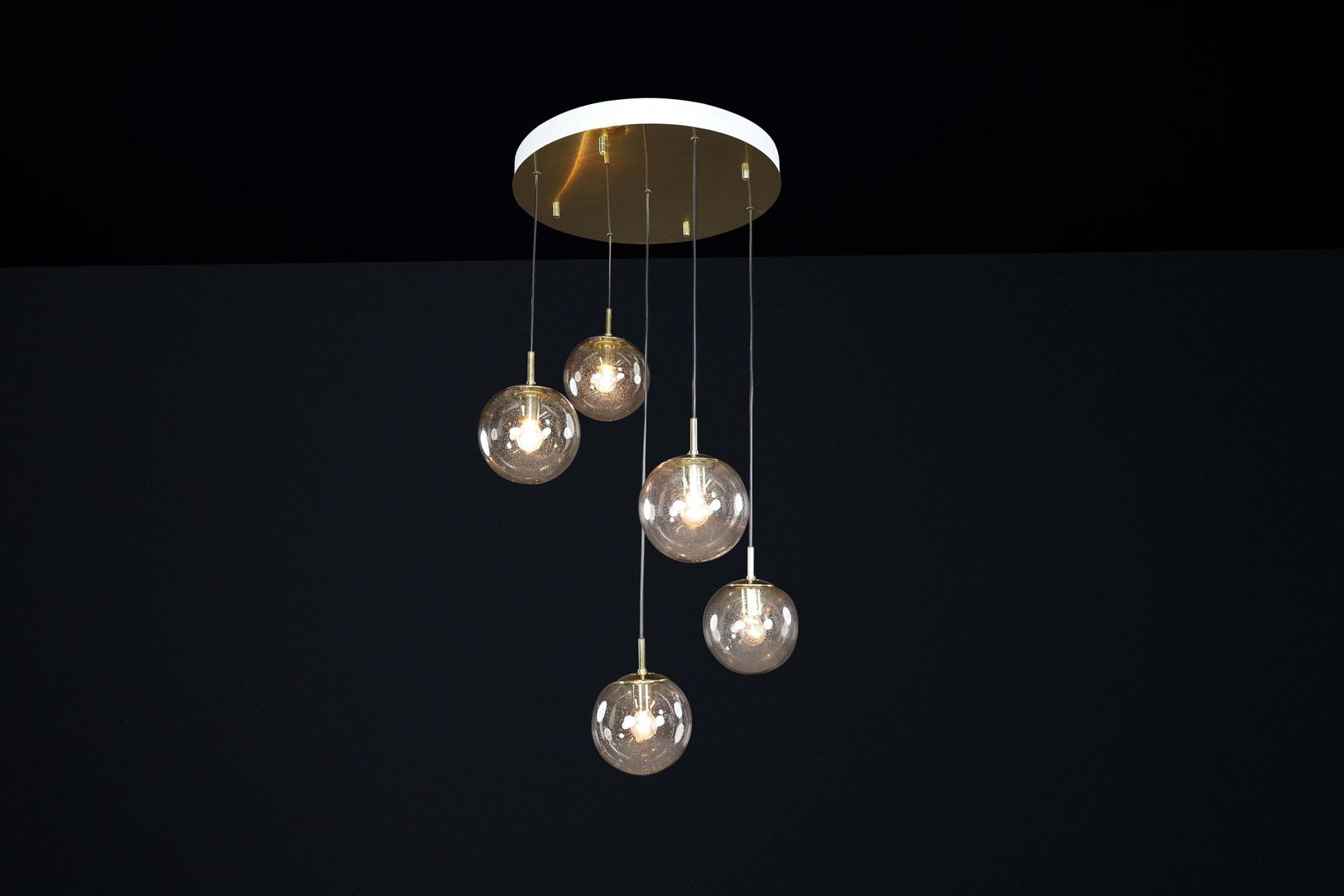 Mid Century Cascade With Five Smoked Hand Blown Globes By Glashütte Limburg 1970 photo vintage