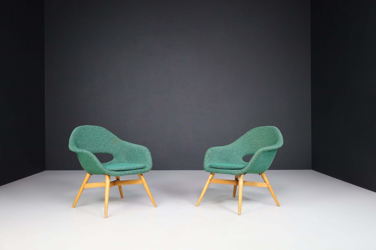 Miroslav Navratil Easy Chairs In Original Green Fabric, 1960 photo furniture
