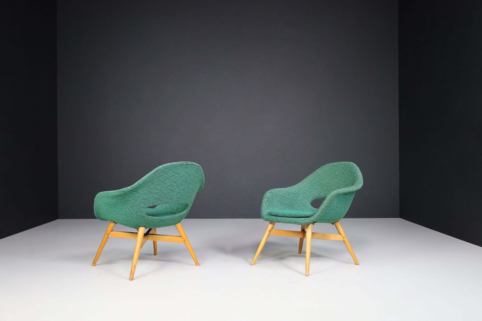 Miroslav Navratil Easy Chairs In Original Green Fabric, 1960 photo for sale