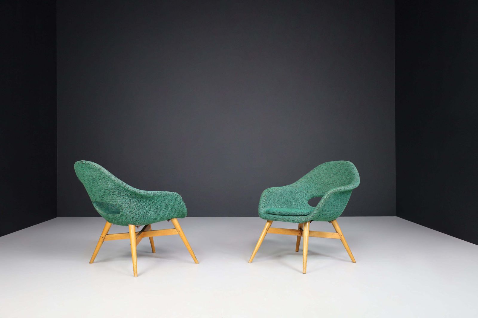 Miroslav Navratil Easy Chairs In Original Green Fabric, 1960 photo Furniture