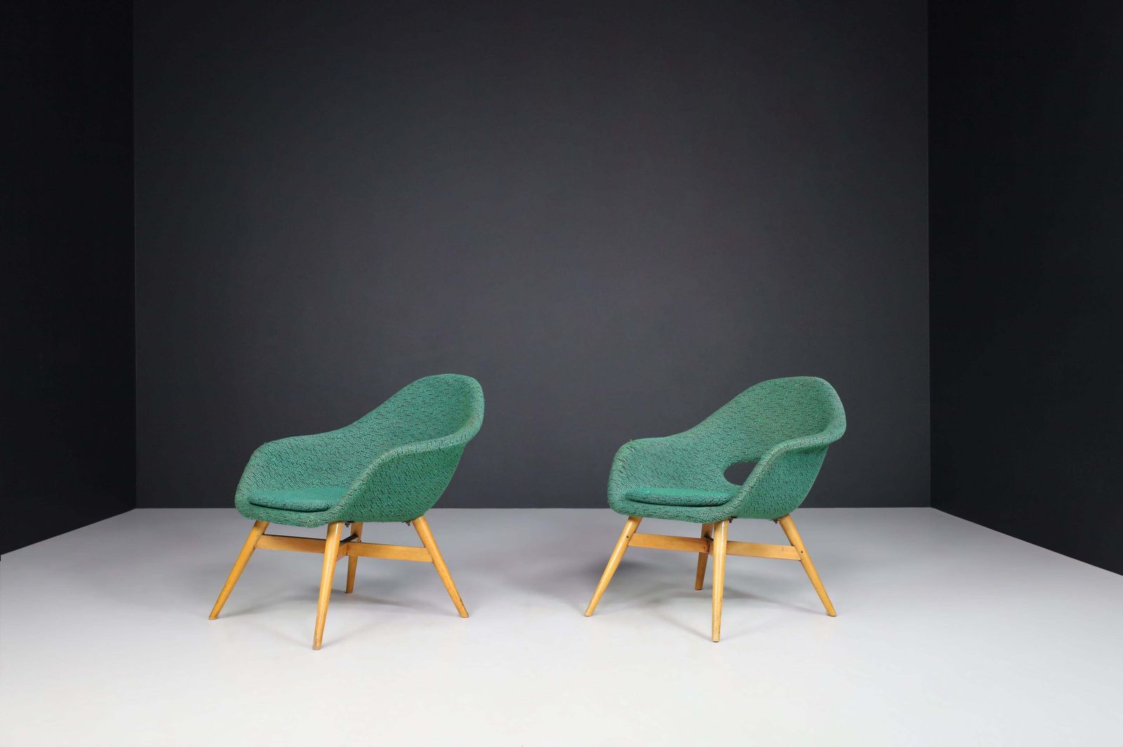 photo furniture Miroslav Navratil Easy Chairs In Original Green Fabric, 1960