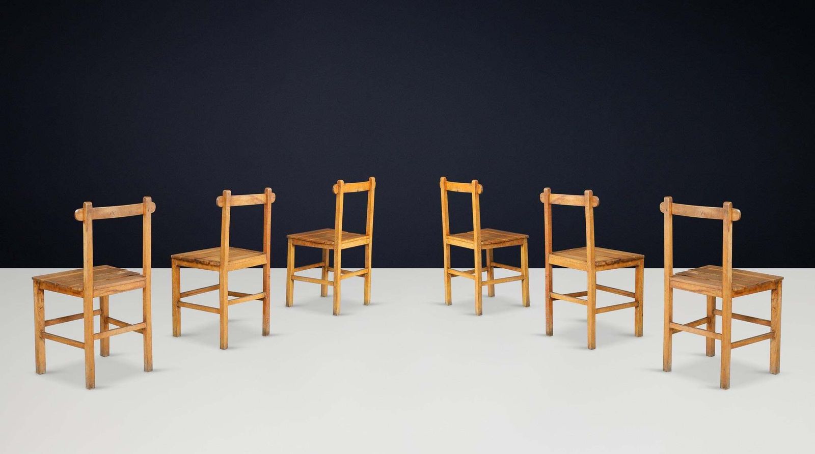 Set Of 6 Primitive Rustic Beech Dining Chairs, France, 1950s photo 2499.0