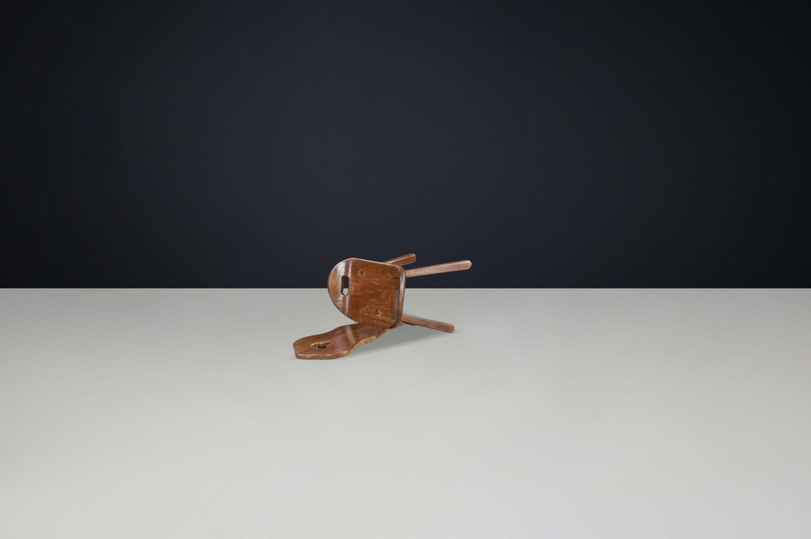 Brutalist Saddle Chair In Stained Beech With Patina, France, 1950s, 24 Available photo Furniture