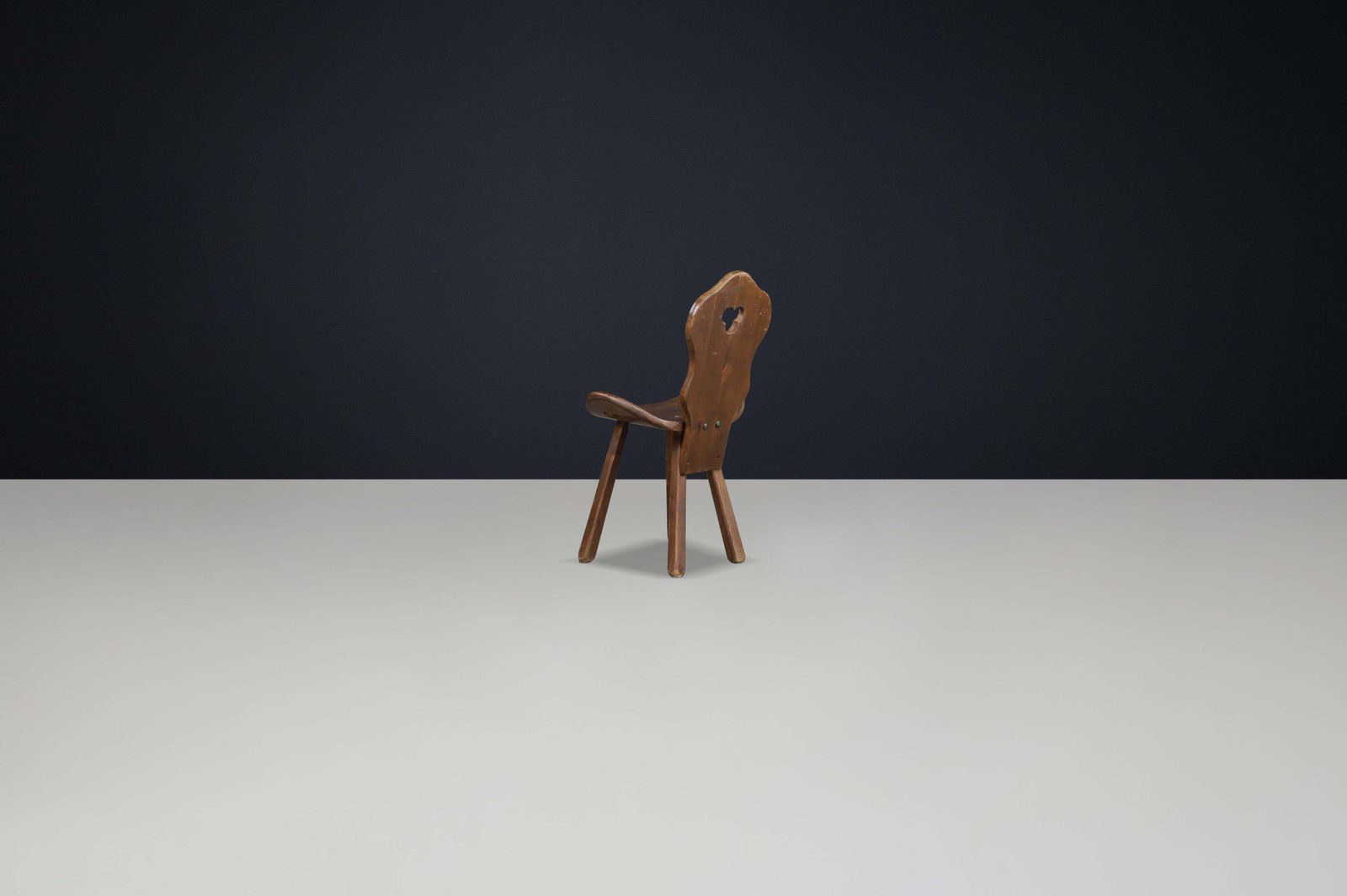 Brutalist Saddle Chair In Stained Beech With Patina, France, 1950s, 24 Available photo 933.0